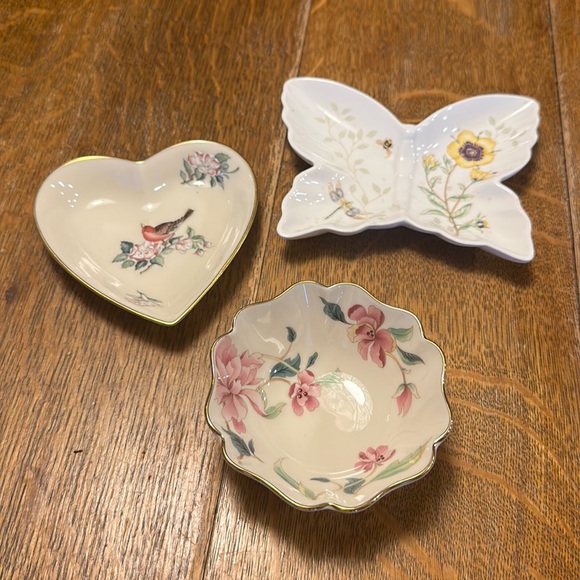 (3) Lenox Trinket Dishes Serenade Heart, Butterfly Meadow & Barrington Dish - Picture 1 of 5